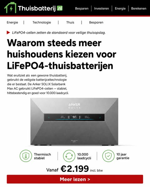 LiFePO4-cellen zetten de standaard voor veilige thuisopslag.