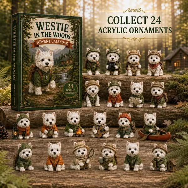 Westie In The Woods Advent Calendar 2026 - 24-Day Festive Countdown, Acrylic Charms Blind Box - Gift For Dog Lovers