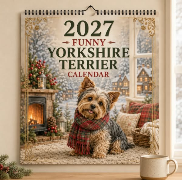 2027 Funny Yorkshire Terrier Wall Calendar | A4 Hanging Calendar