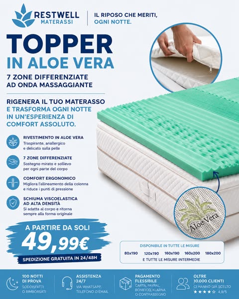 Topper in Memory Foam a 49,99€