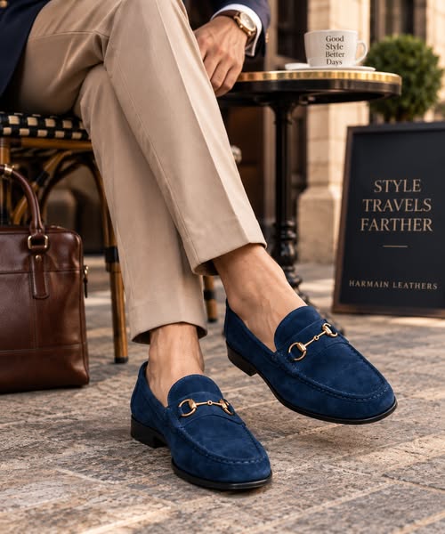 Handcrafted Navy Suede Loafers