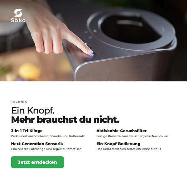 Verwandle Biomüll schon ab 2 Stunden in frische Komposterde mit dem elektrischen Söko Komposter