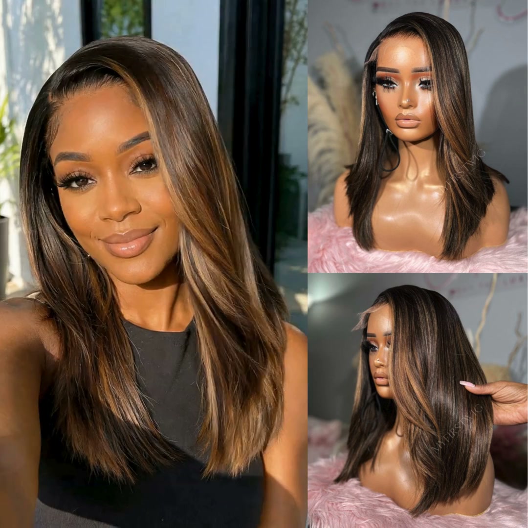 Highlight Brown Straight Invisible Lace Wig