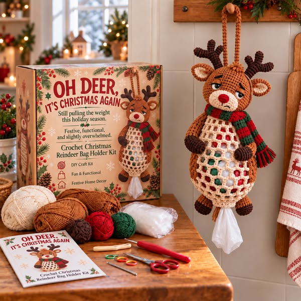 Christmas Crochet Bag Holder DIY Kit – 4 Funny Festive Designs | A Gift With a Bit of British Humour