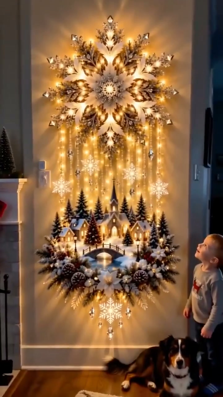 Letzter Verkaufstag: 50 % Rabatt – Beleuchtete Wanddekoration „Weihnachts-Schneeflocken-Dorf“
