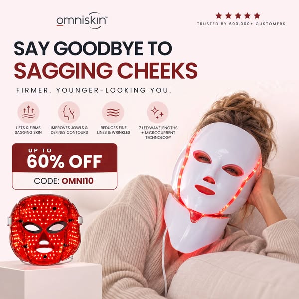 Last Chance: 60% Off Omniskin Contour Face | Pro Red Light Therapy + Microcurrent Mask