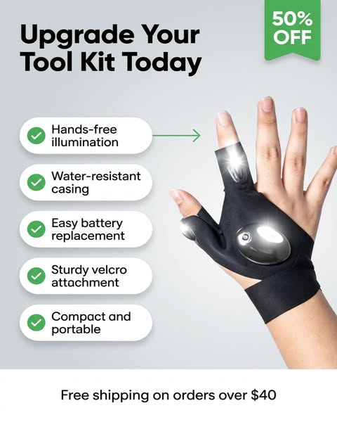 LED Gloves with Waterproof Lights