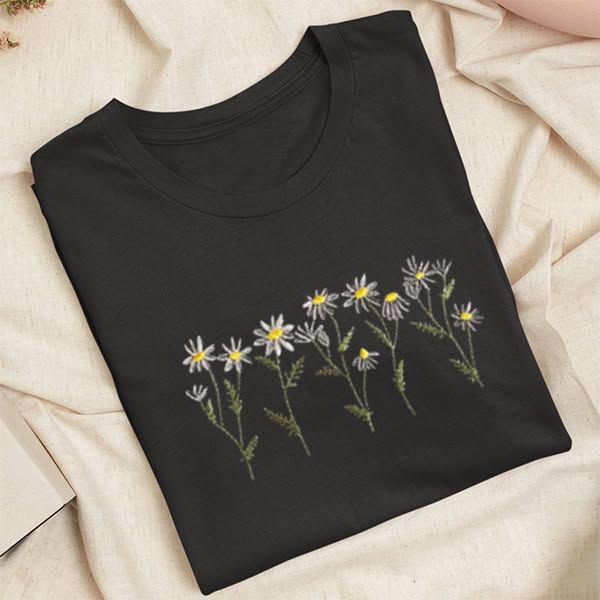 Embroidered Daisy Classic Adult Unisex Crew Neck T-Shirt Gray / S