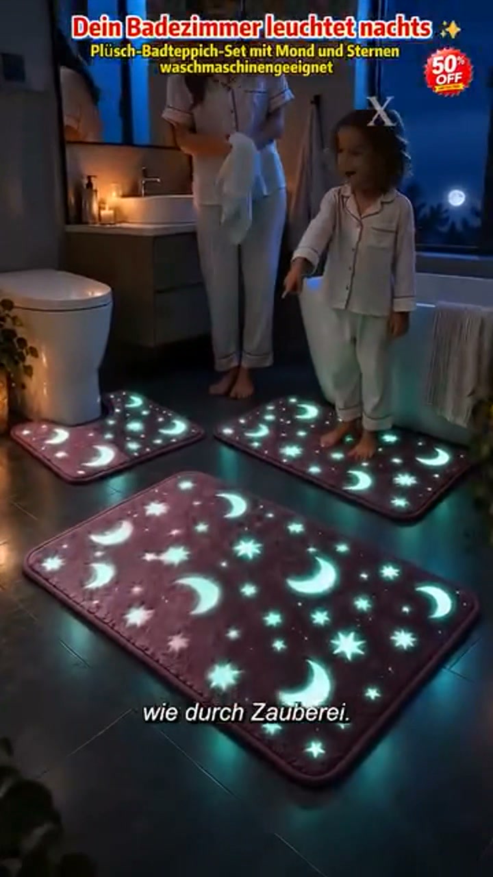 Glow-in-the-Dark Moon & Star Bathroom Mat Set