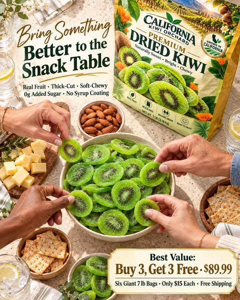 California-Grown Dried Green Kiwi — A Bright, Chewy Fruit Snack for Active Living