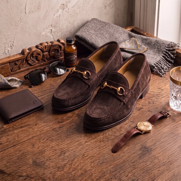 Brown Suede Horsebit Loafers