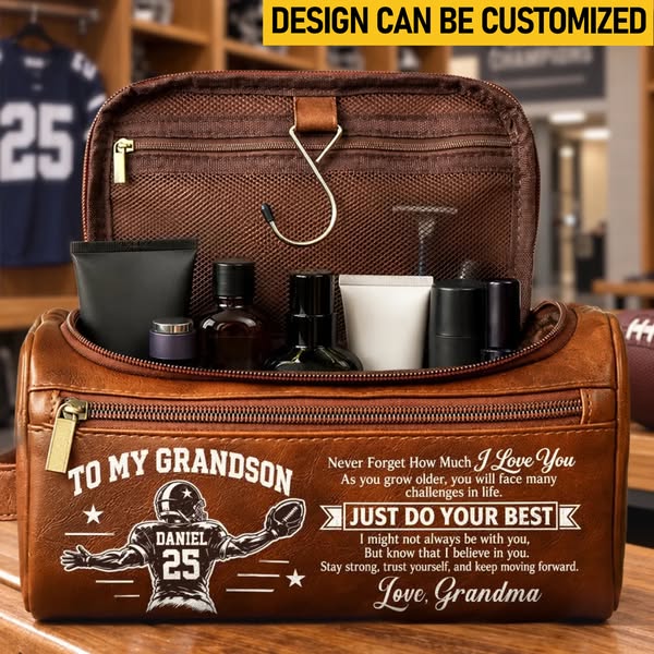 Custom America Football Leather Toiletry Bag - Personalized Birthday G