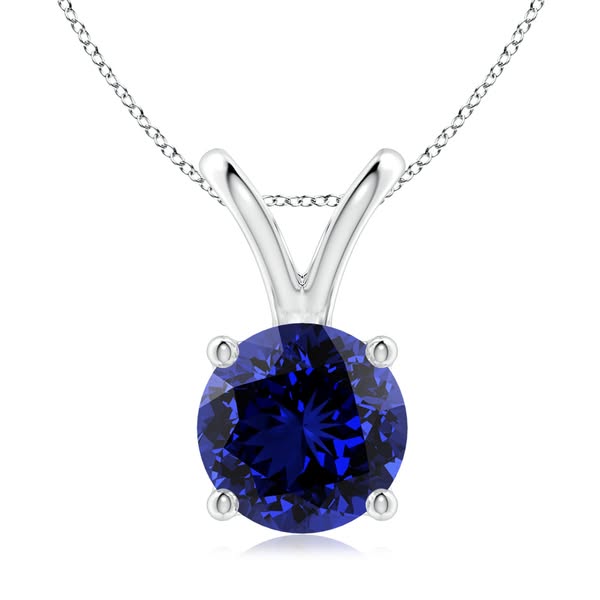 Lab-Grown V-Bale Round Blue Sapphire Solitaire Pendant