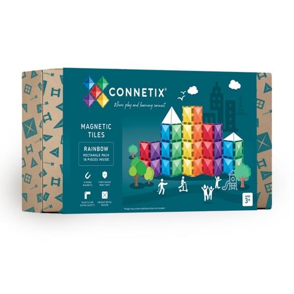 Connetix Μαγνητικά τουβλάκια κατασκευών 18 piece Rainbow Rectangle Pack