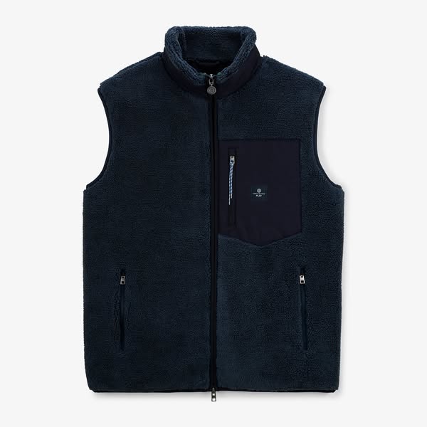 €139 | Polaire - Sans Manches - Couleur unie - Bleu - Style Casual - Cou