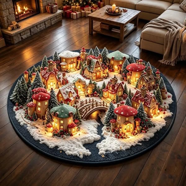 Christmas Mushroom Town Area Rug