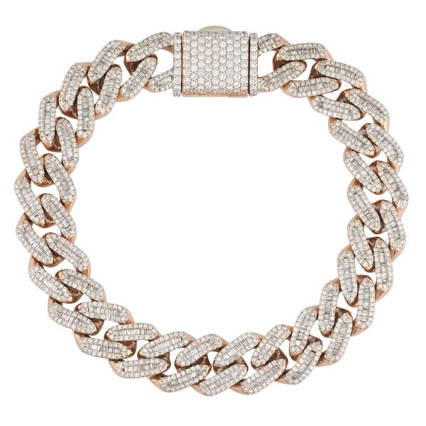 9ct Rose Gold 7.91ct Diamond Cuban Bracelet 8.5" 12.5mm by Britannia Jewellery