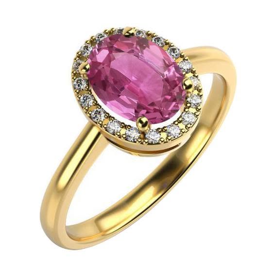 Goldener Verlobungsring mit rosa Saphir und Diamanten Yaras