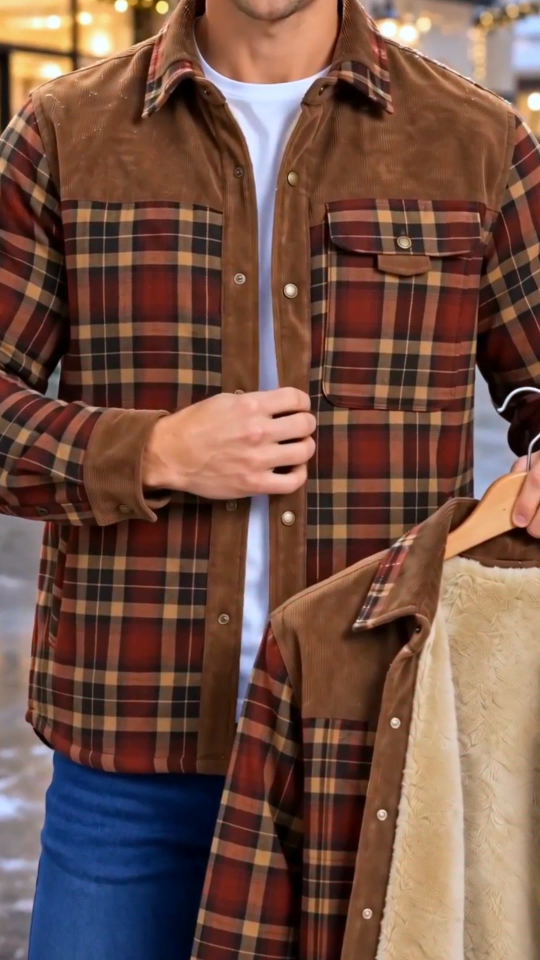 KZZ Men's Plaid Shirt Jacket