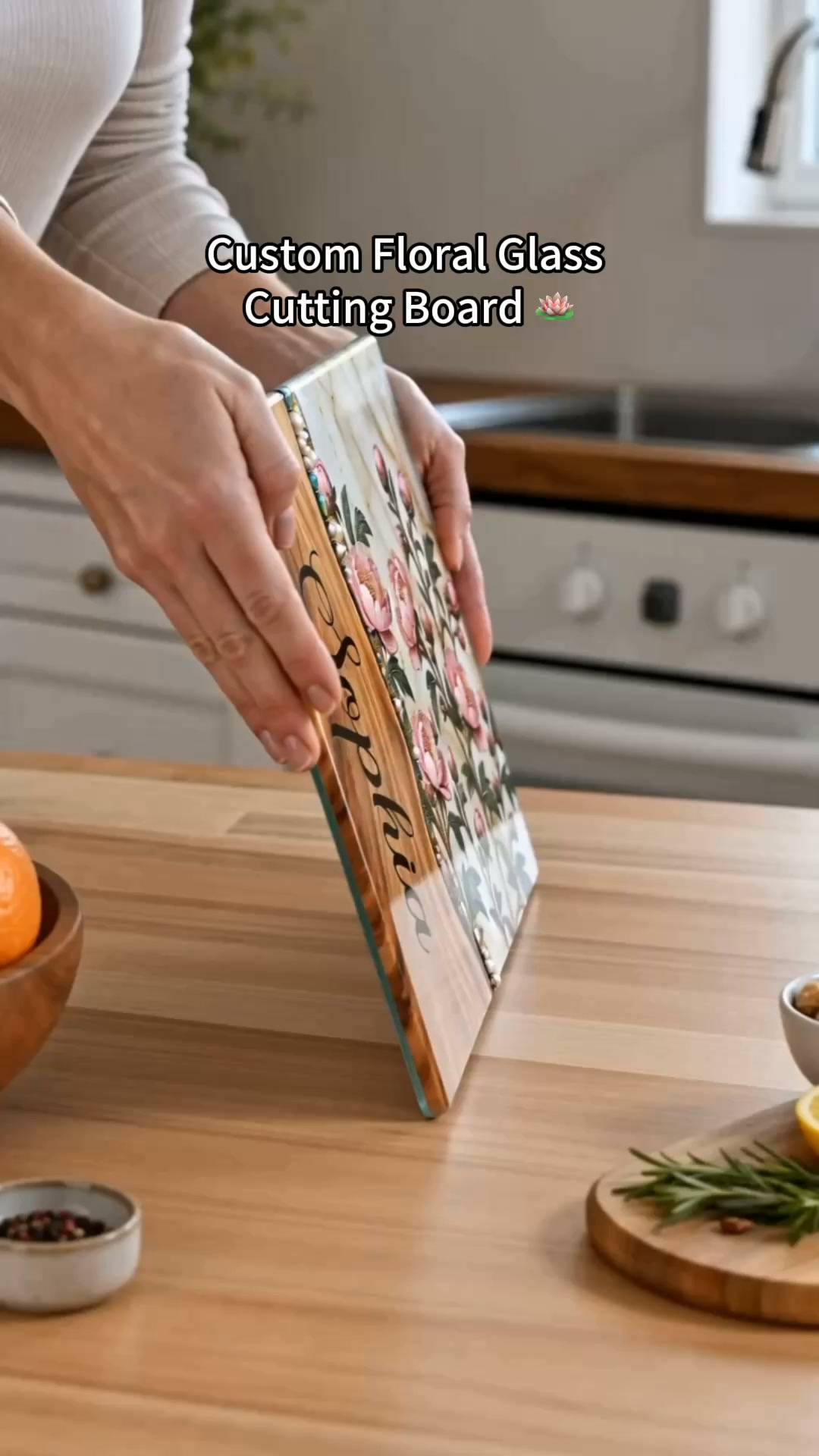 Personalized Floral Glass Cutting Board