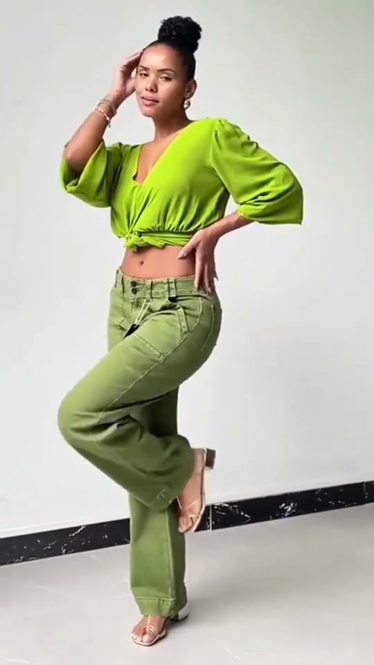 Double Button Mid Waist Straight Leg Pants