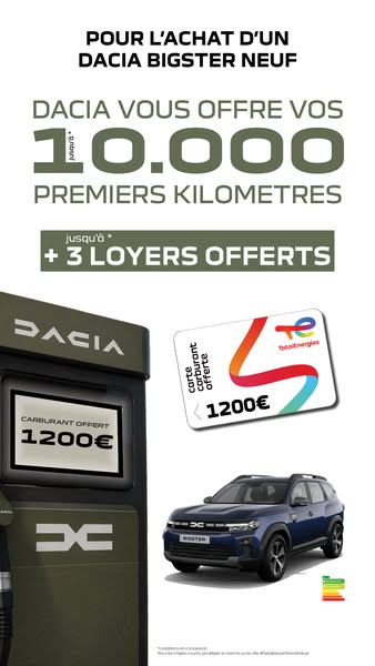 1200 € de carte carburant OFFERTS pour l'achat d'un Dacia Bigster