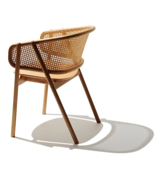 CANE ARMCHAIR BEST - Natural Teak Color Dining Chair With Rattan Back