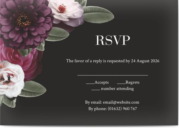 RSVP Cards, silk cardstock, standard envelopes personalised, 1x, bouquet, floral, floralistic, flower, flowers, flowers and, A6, flat, Optim