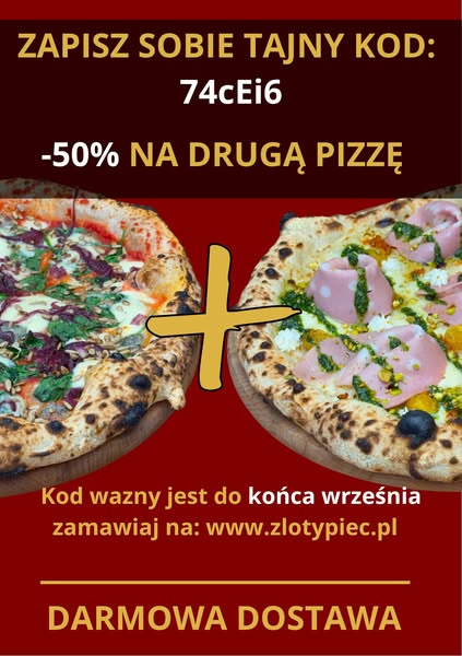50% na drugą pizzę, zapisz tajny kod!