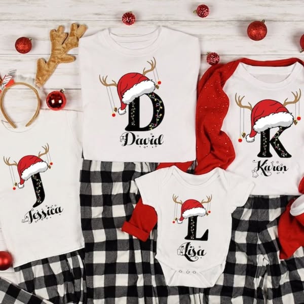 Personalised Family Christmas Monogrammed Name T-Shirt