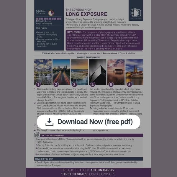 Free Long Exposure Photography Project Sheet