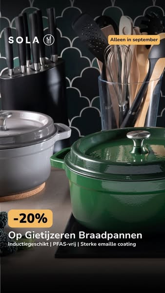 20% korting op gietijzeren braadpannen