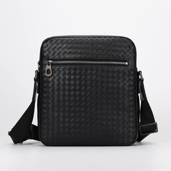 Woven Pattern Leather Messenger Bag