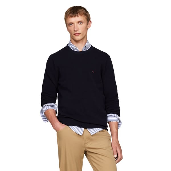 Ανδρικό πουλόβερ Essential Structure Cotton Crewneck Sweater σε μπλε χρώμα της εταιρείας TOMMY HILFIGER.