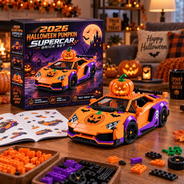 2026 Halloween Pumpkin Supercar Brick Set
