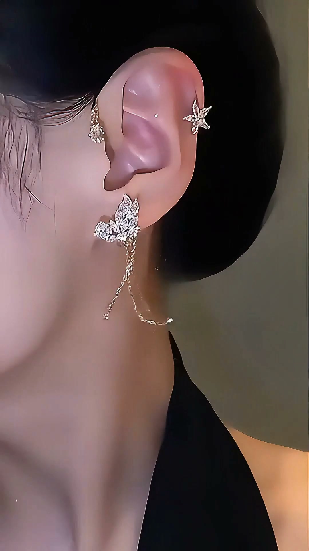 Boucles doreilles a clips simples avec papillons motifs floraux et pompons elegantes confortables et sans percage