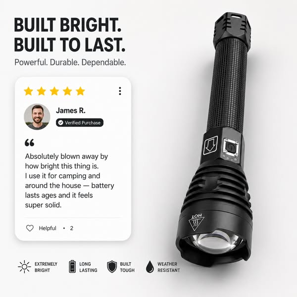 15,000 lumens. 500m range. 50% OFF.