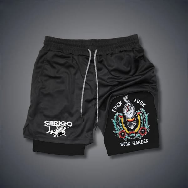 FUCK LUCK WORK HARDER Hand Flowers GYM PERFORMANCE SHORTS Black2-L