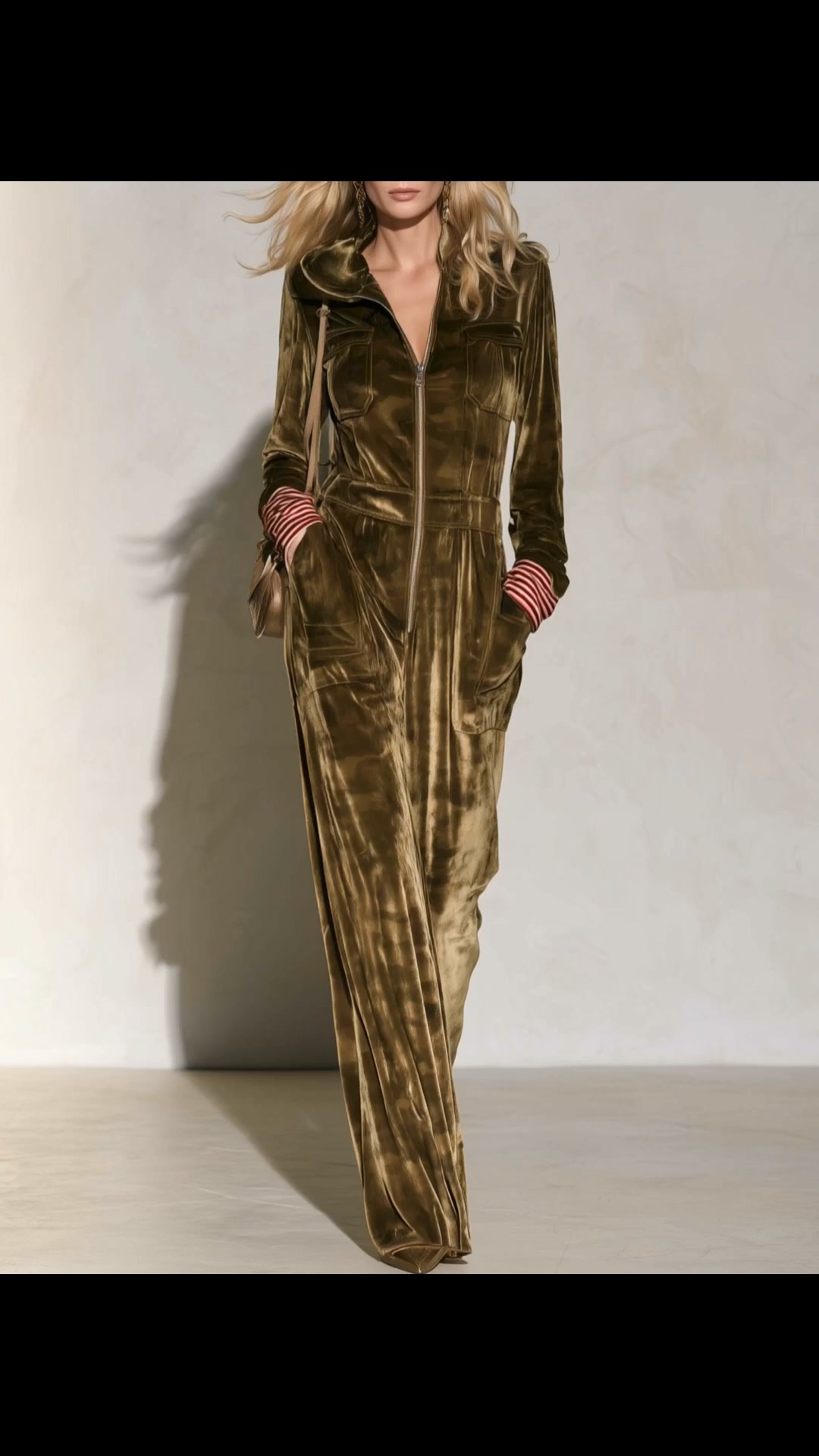Olive Green Velvet Hooded Wide‑Leg Jumpsuit | 10% OFF
