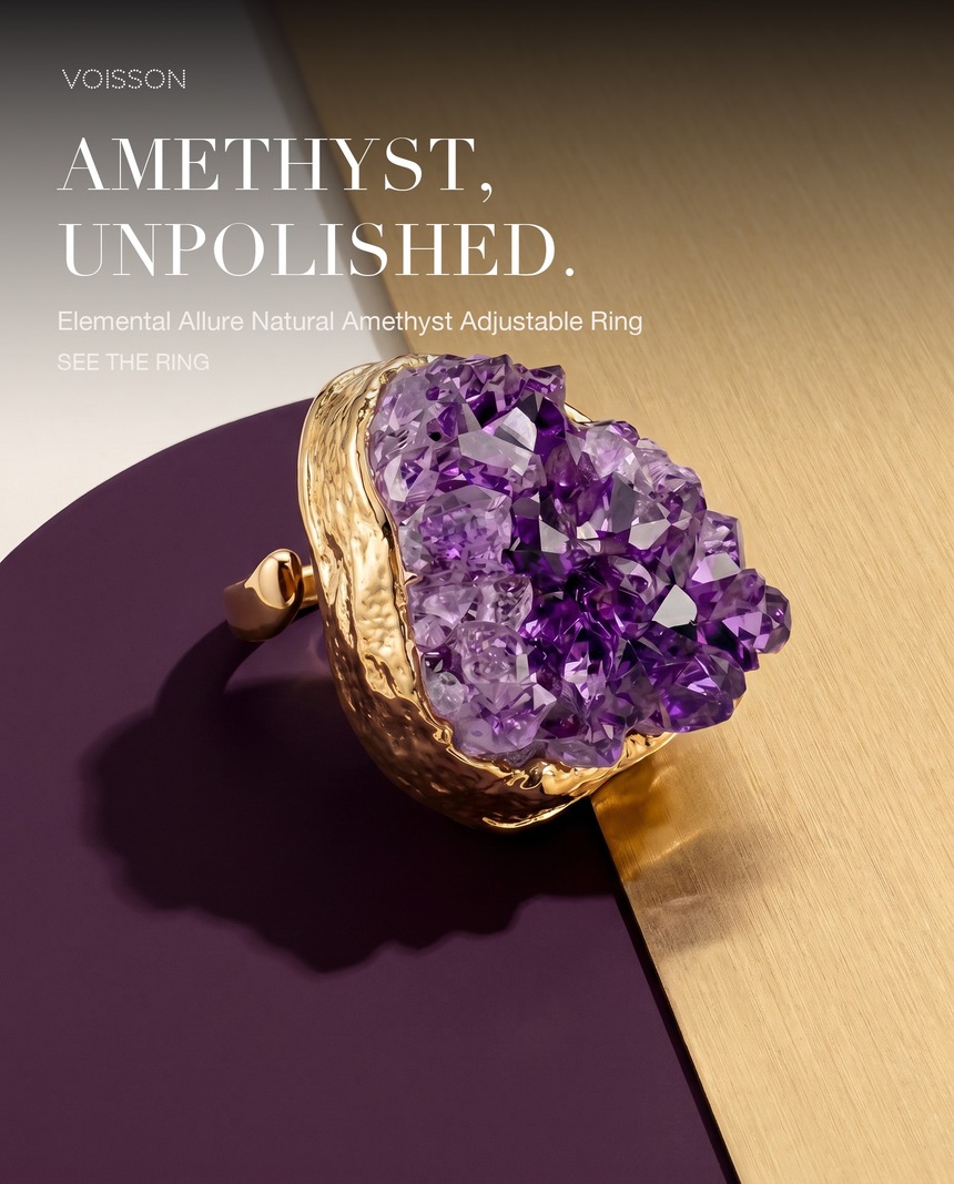 Elemental Allure Natural Amethyst Adjustable Ring
