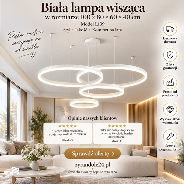 Biała lampa wisząca ring 100x80x60x40cm