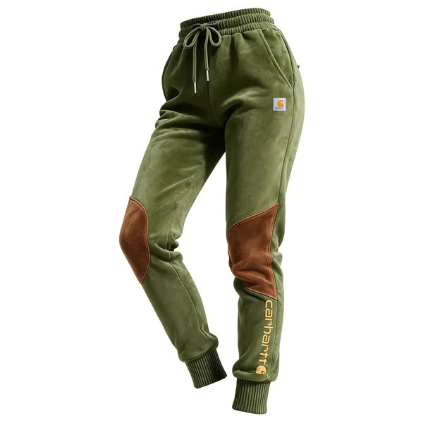 Women's Contrasting Suede Track Pants Army Green-M