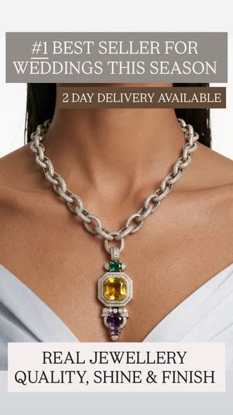 Ayla Citrine & Emerald Drop Necklace Set – Necklace & Earrings - $300