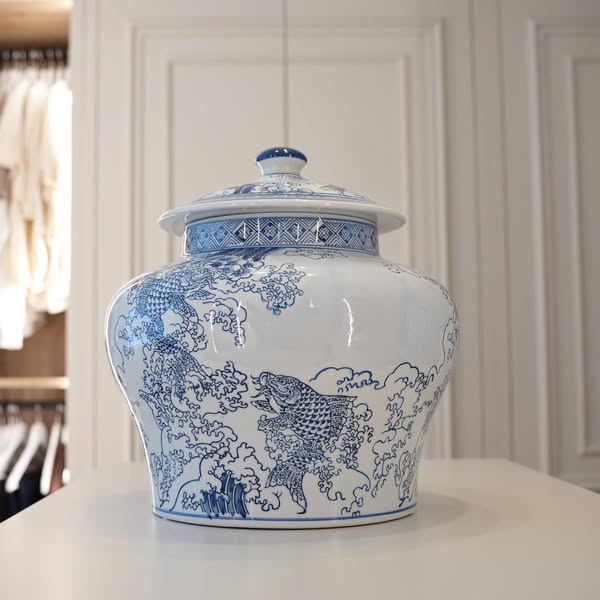 Chinese Carp Lidded | Ceramic Jar