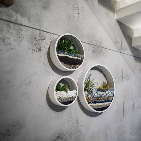 Zestaw trzech doniczek ściennych Circle planter - rozmiar S+M+L - 3x Snow White - Uniwersalna baza na START