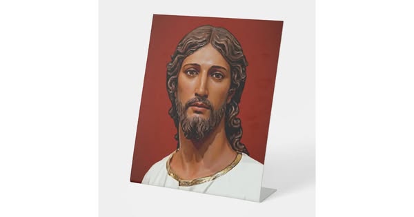 FACE OF JESUS by Mark Edward Westerfield 9-9-2026 Pedestal Sign | Zazzle