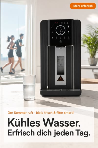 Kein Wasseranschluss nötig. 100 % gefiltertes Trinkwasser mit 3-stufigem Filtersystem
