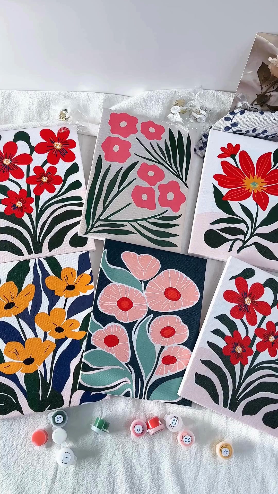 Pintura por números – Juego de 6 lienzos | Patrones Florales Coloridos