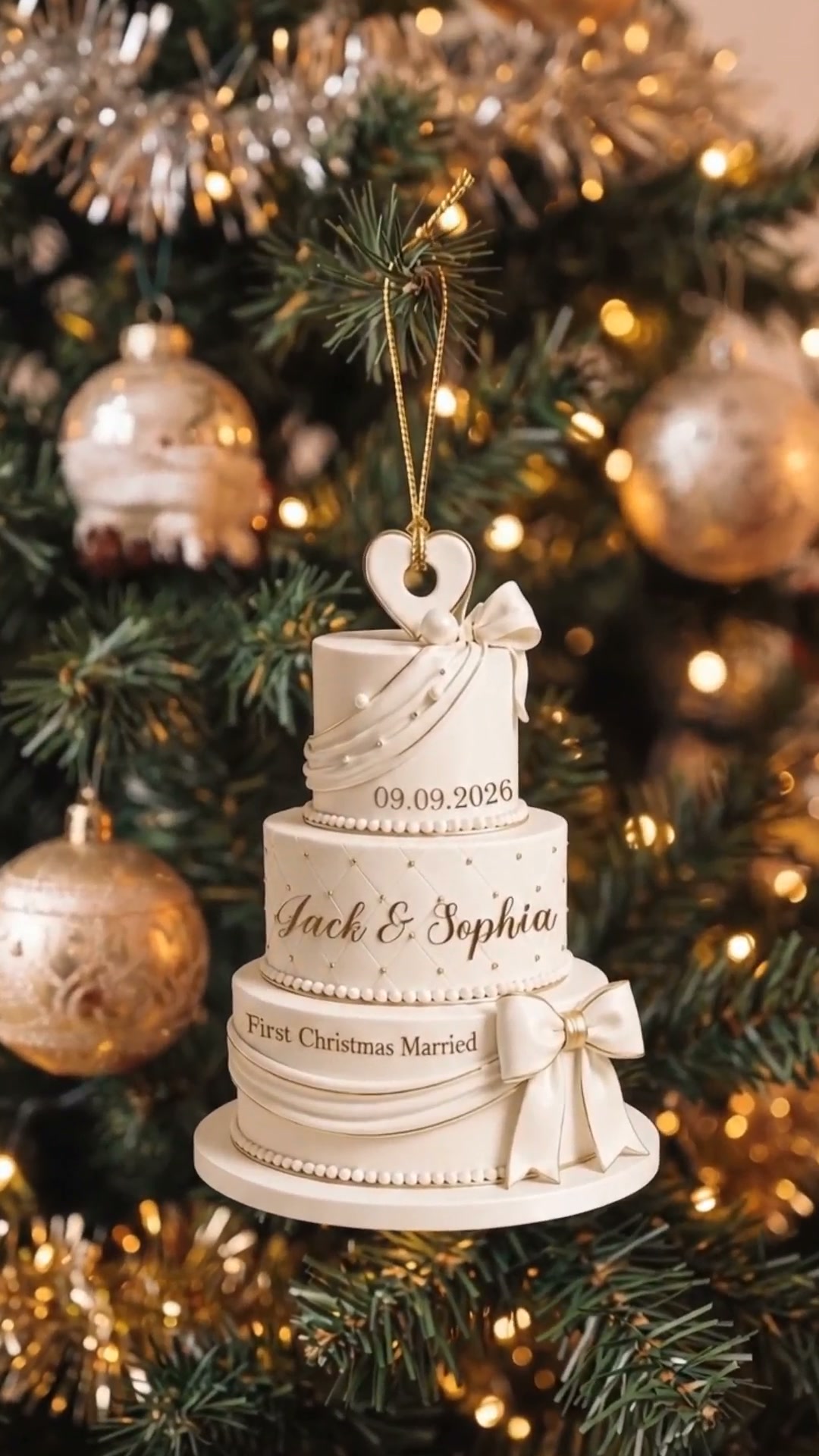 Custom Wedding Cake First Christmas Married Ornament