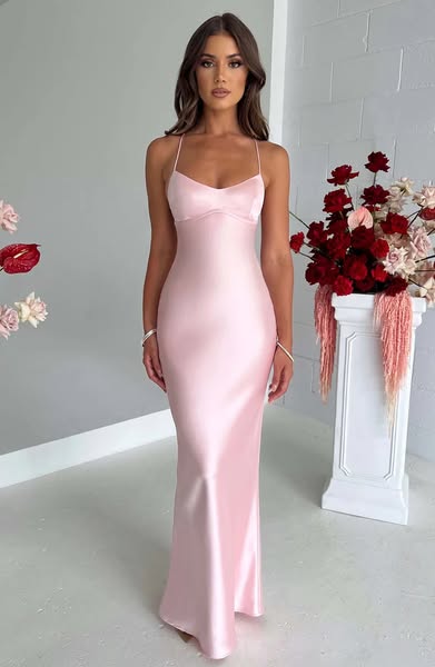 Sheath/Column Scoop Spaghetti Strap Floor-Length Open Back Satin Bridesmaid Dresses Burgundy-US6